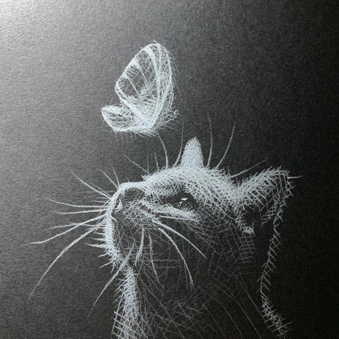 easy white drawing on black paper