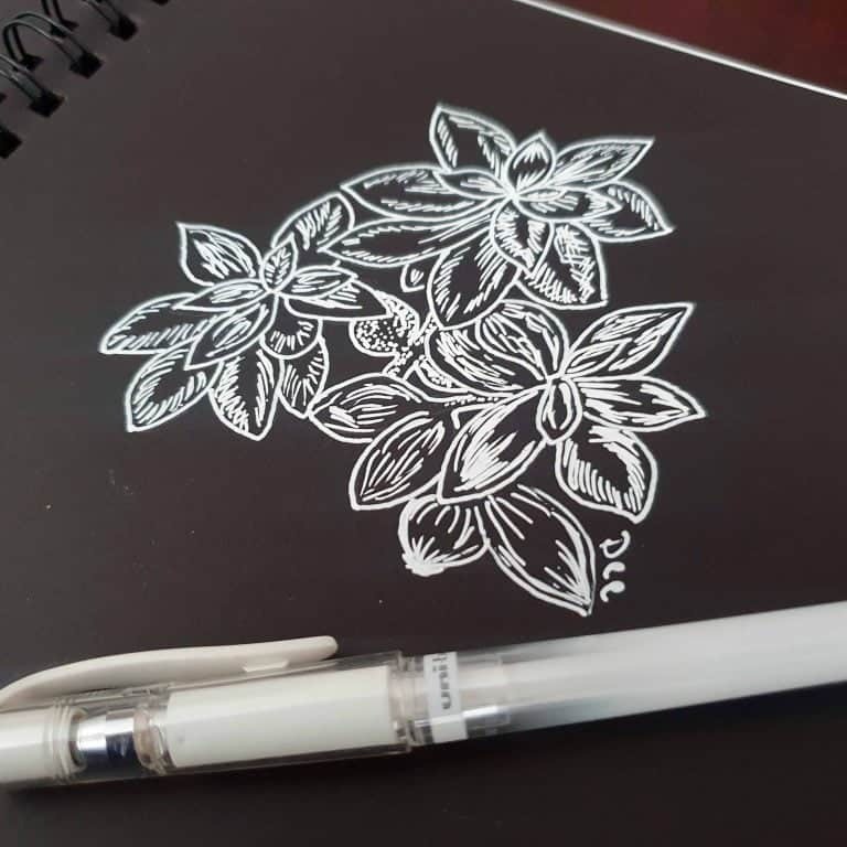 easy white drawing on black paper