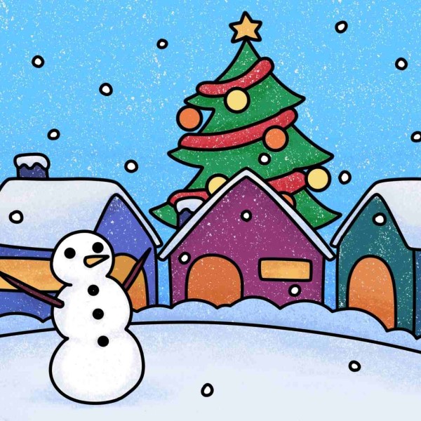 christmas village drawing